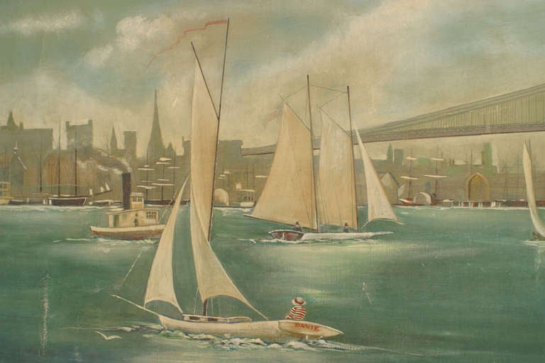 Paint American Mural of New York City Harbor For Sale