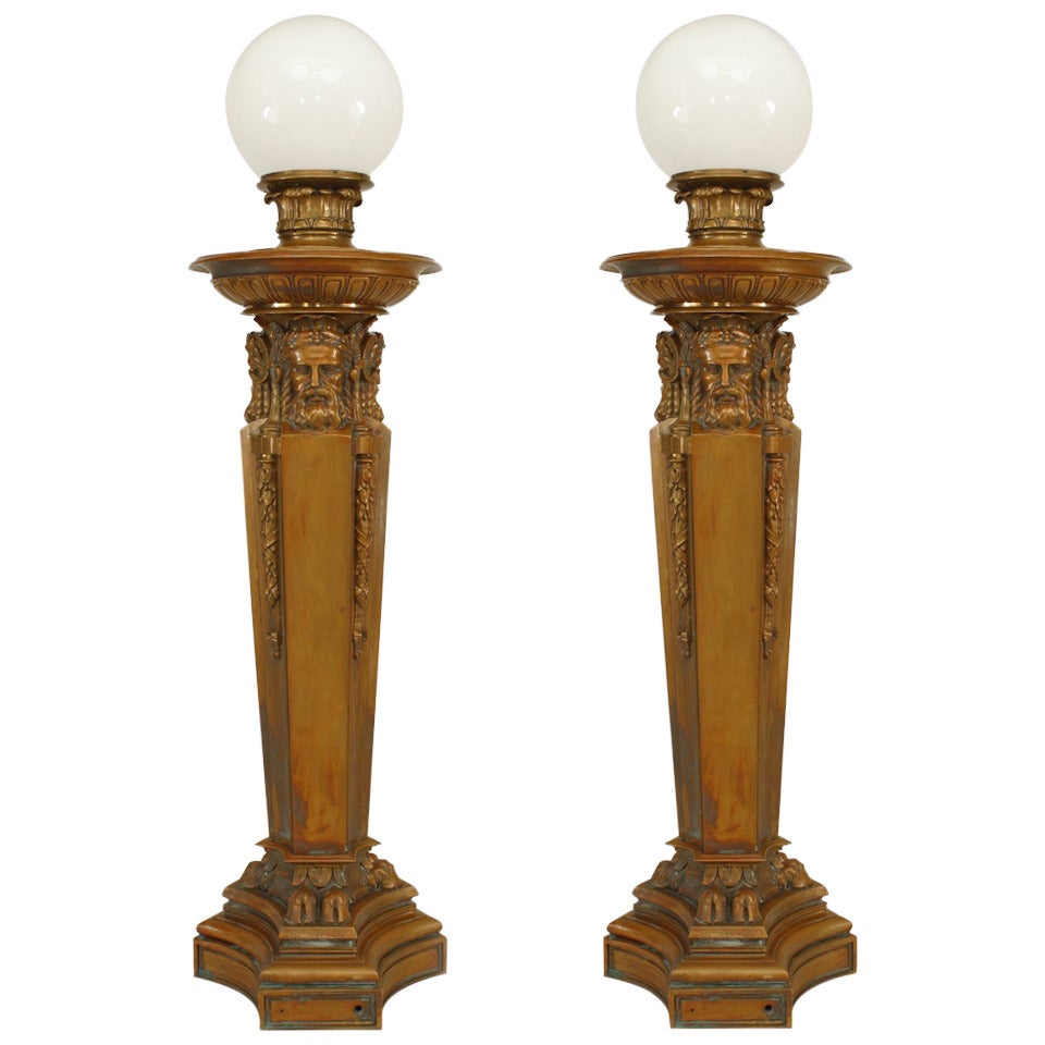 Pair of American Victorian Neo-Classical Bronze Torchieres