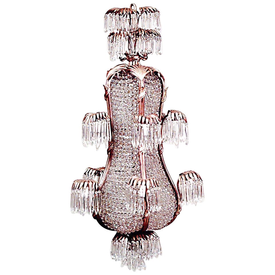 20th c. French Bronze Dore and Crystal Chandelier For Sale