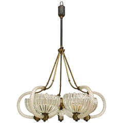 1930's Italian Murano Glass Chandelier Attributed to Barovier e Toso 3
