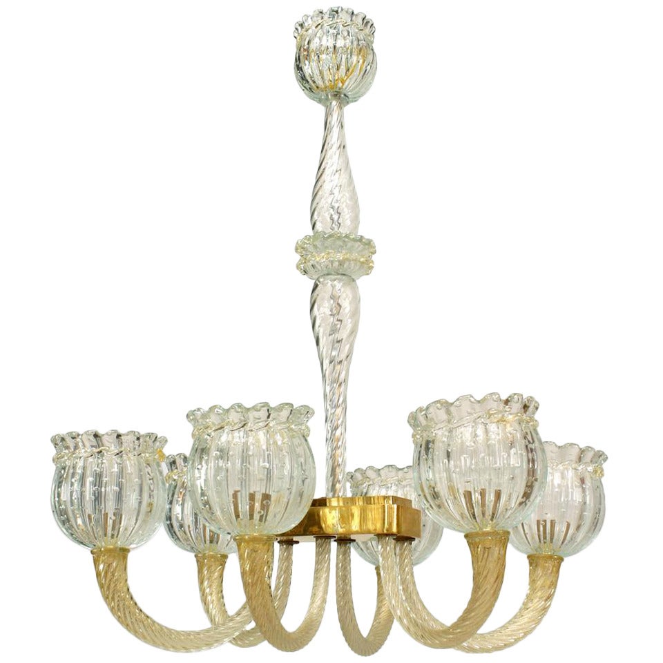 Barovier et Toso Italian Murano Gold Dusted Bubble Glass Chandelier For Sale