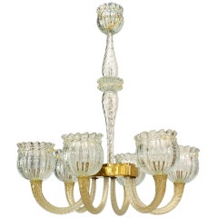 Barovier et Toso Italian Murano Gold Dusted Bubble Glass Chandelier
