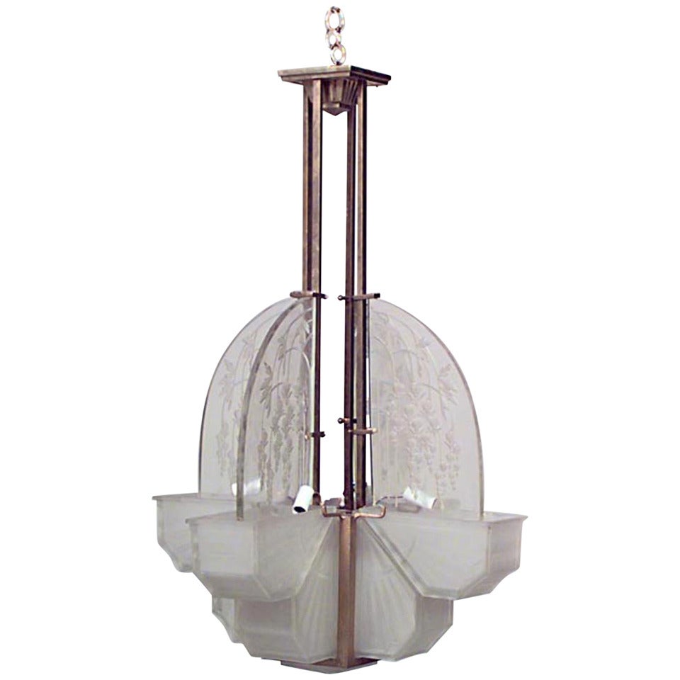 Atelier Vincent French Art Deco Frosted Glass Chandelier