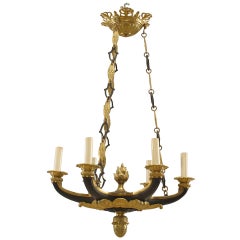 Antique French Empire Style Ebonized Gilt Bronze Chandelier