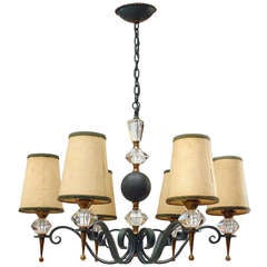 French Art Deco Brass and Cut Glass Chandelier Attributed to Jules Leleu 11