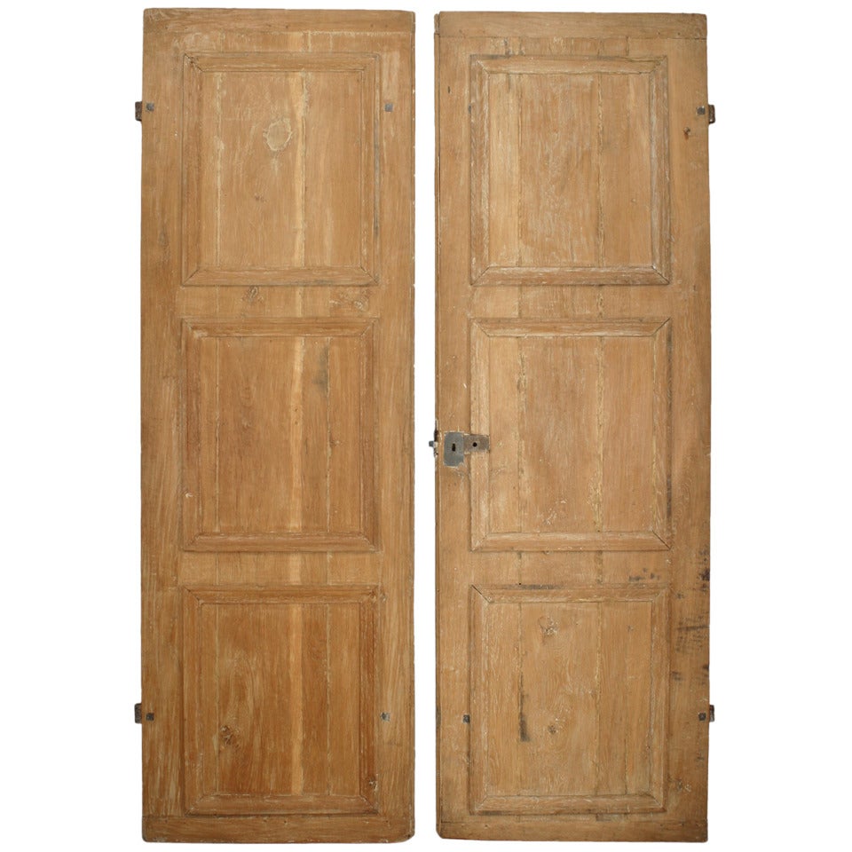 Pair of 19th c. French Provincial Stripped Pine Doors For Sale