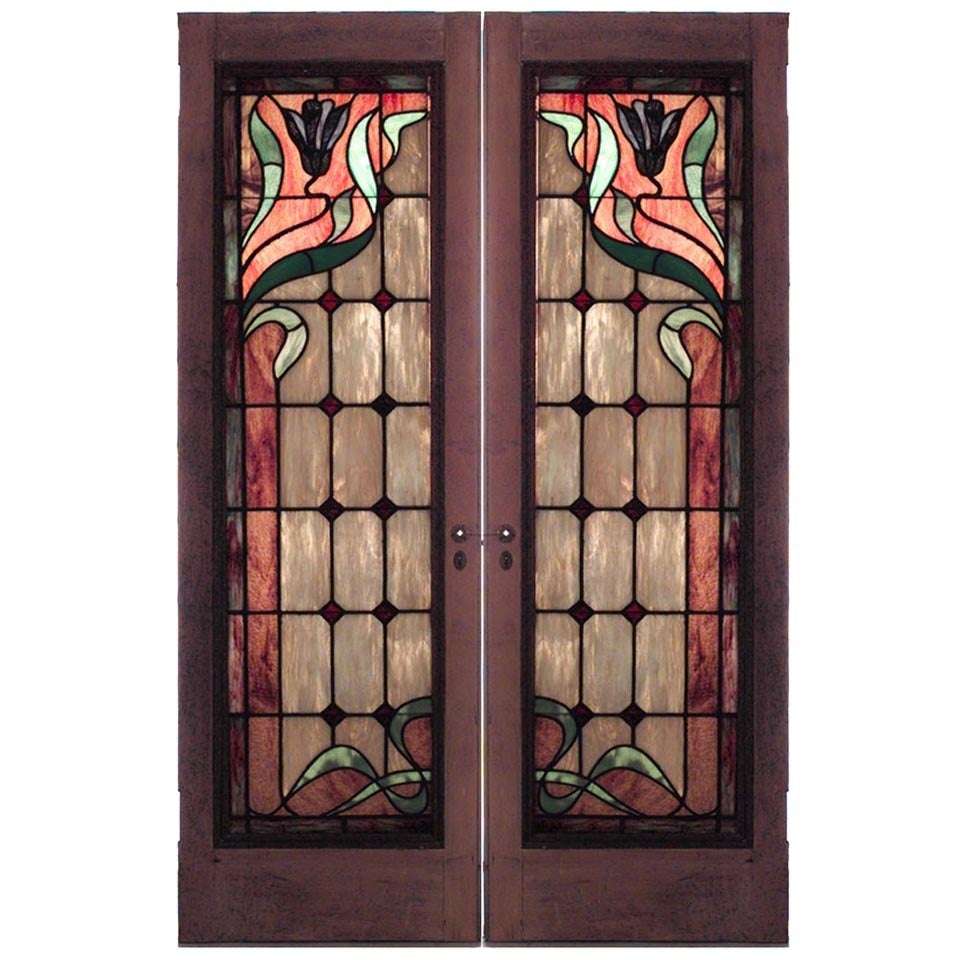 Pair of Art Nouveau Stained Glass Doors