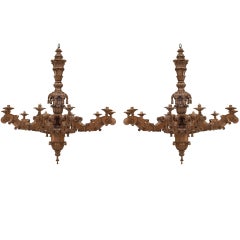 Antique 2 Italian Rococo Style Carved Oak Chandeliers