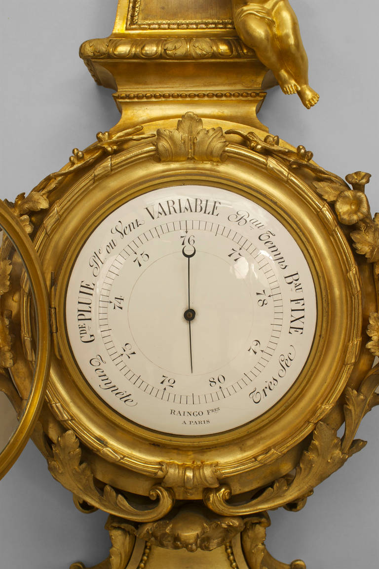 French Pair of Louis XVI Ormulu Wall Clocks & Barometers For Sale