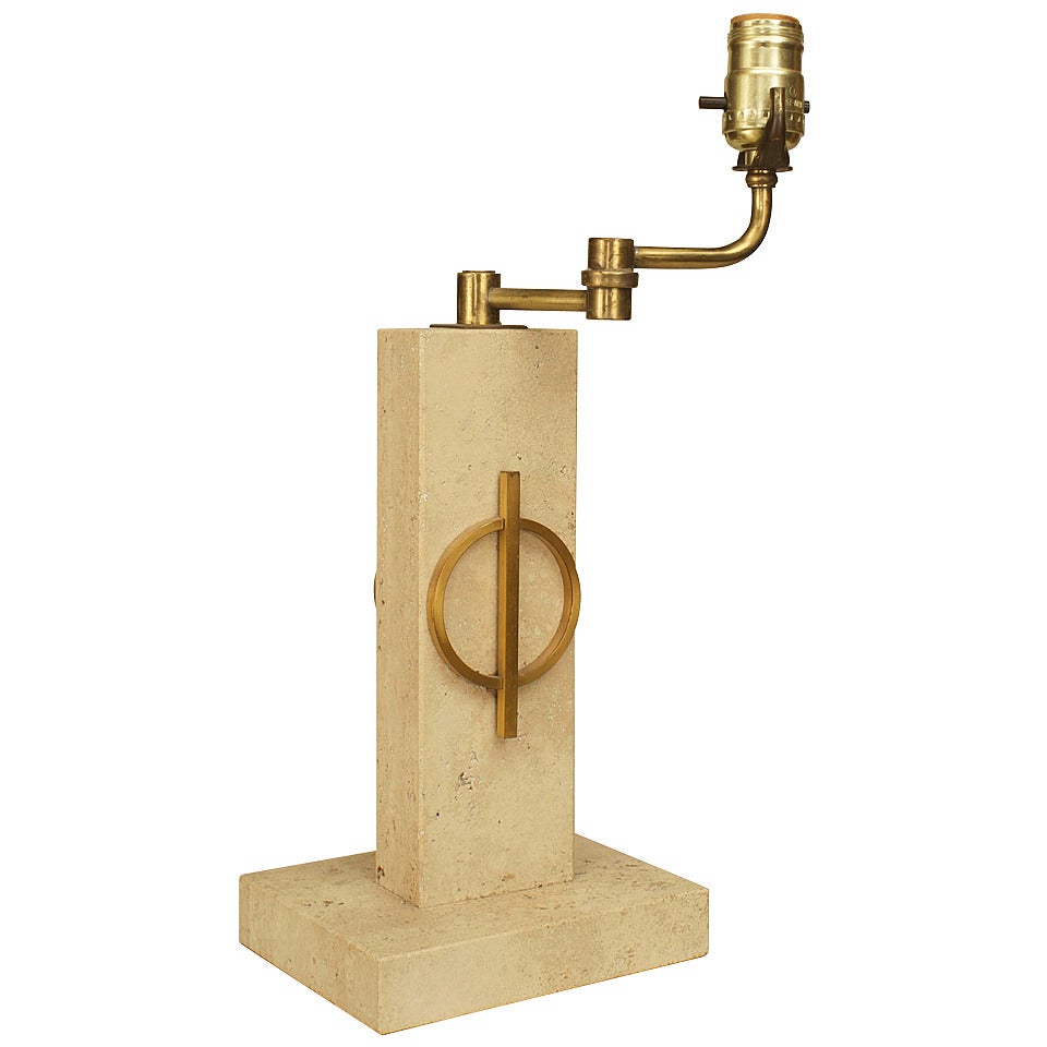 French Mid-Century Travertine Table Lamp For Sale