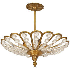 20th c. French Louis XVI Brass and Crystal Chandelier