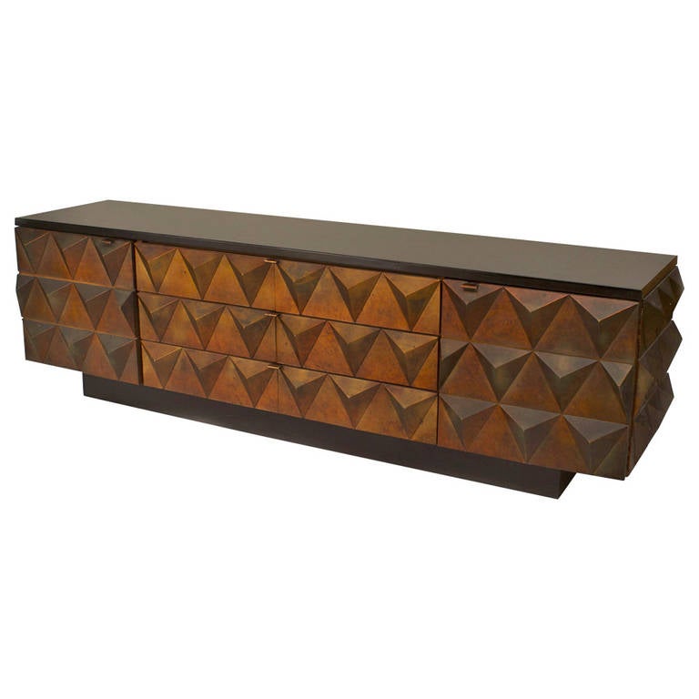 Low 1960s Italian Copper Pyramid Sideboard For Sale at 1stdibs