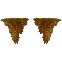 Pair of Italian Rococo Gilt Wall Shelves