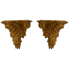 Antique Pair of Italian Rococo Gilt Wall Shelves