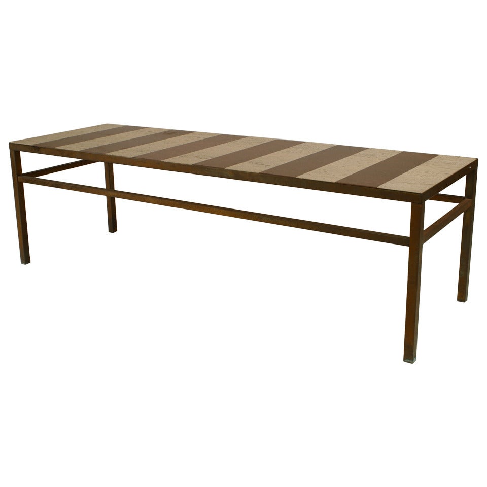 American Modern Brown and White Marble and Steel Coffee Table For Sale