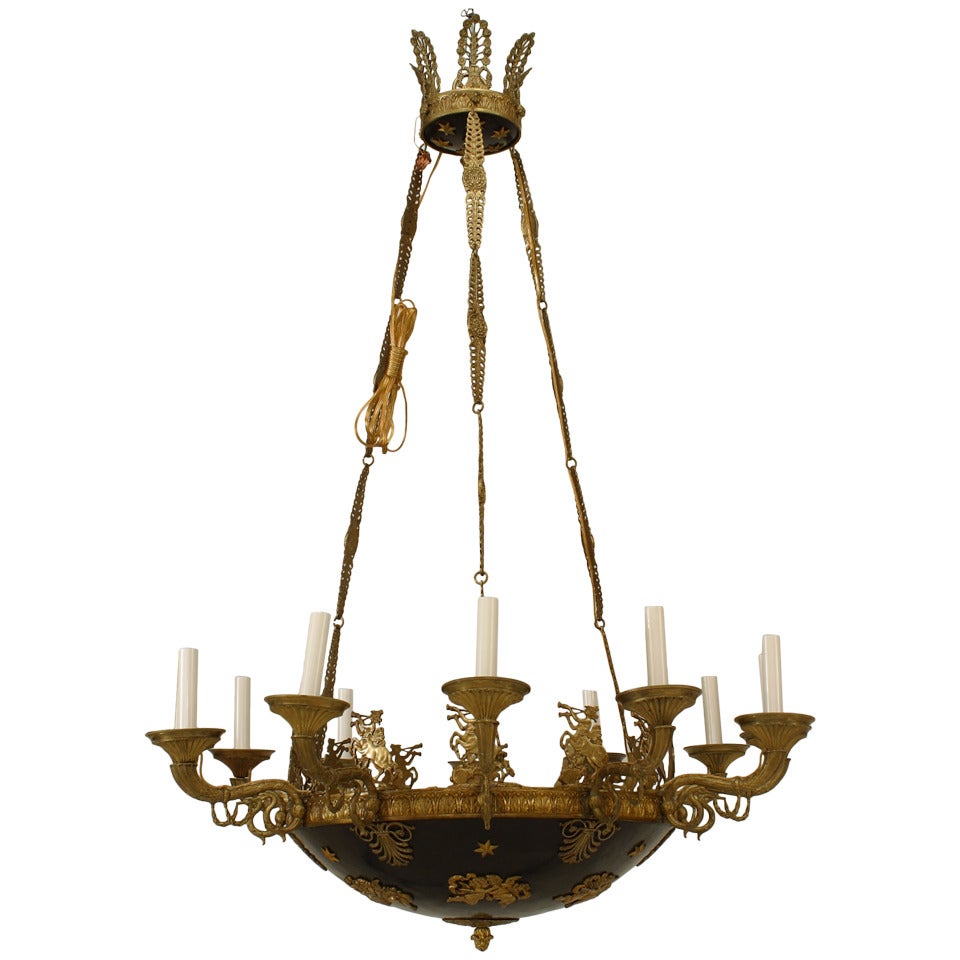 French Empire Bronze Chandelier with Ebonized Bowl For Sale