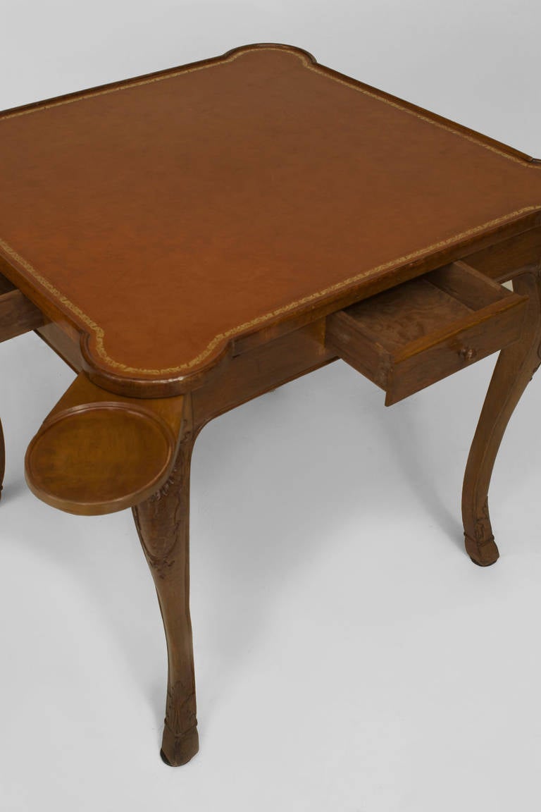 20th c. French Louis XV Style Leather Top Game Table In Good Condition In New York, NY