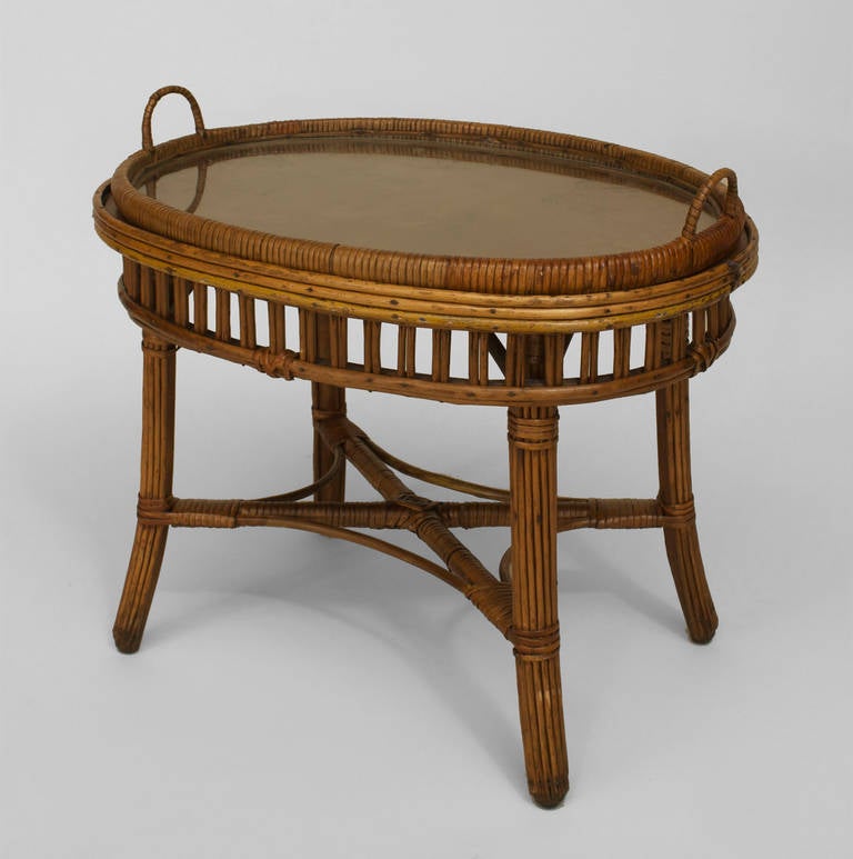 American Art Deco Natural Wicker Tray-Top Table, c. 1920