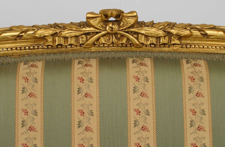 19th Century French Louis XVI Green Striped Upholstery For Sale