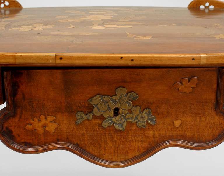 20th Century Emile Galle French Art Nouveau Walnut Floral Serving Table For Sale