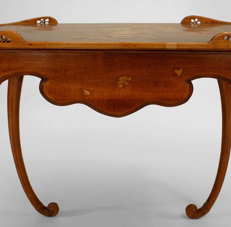 Emile Galle French Art Nouveau Walnut Floral Serving Table For Sale 1