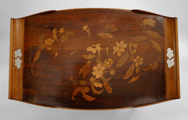 Emile Galle French Art Nouveau Walnut Floral Serving Table 2
