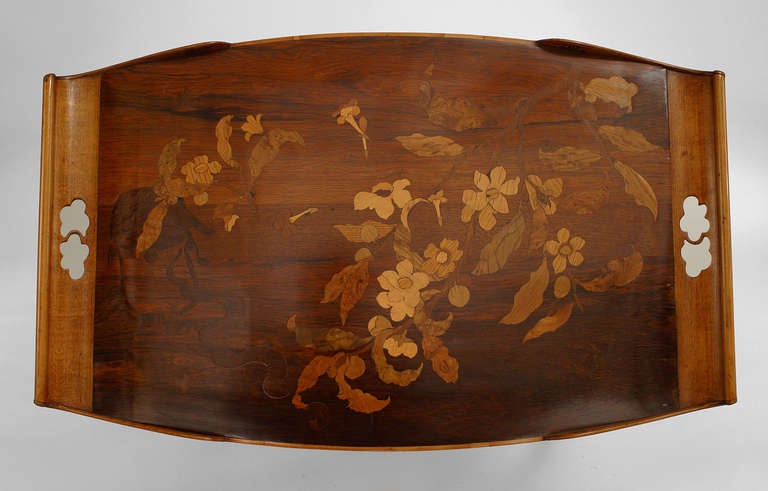 Emile Galle French Art Nouveau Walnut Floral Serving Table For Sale 2