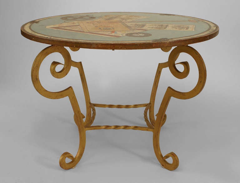 French Art Deco Gilt Wrought Iron Painted End Table In Good Condition For Sale In New York, NY