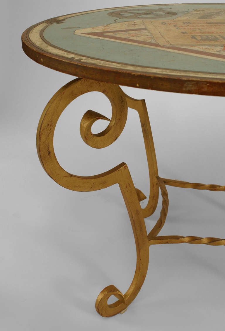 Mid-20th Century French Art Deco Gilt Wrought Iron Painted End Table For Sale
