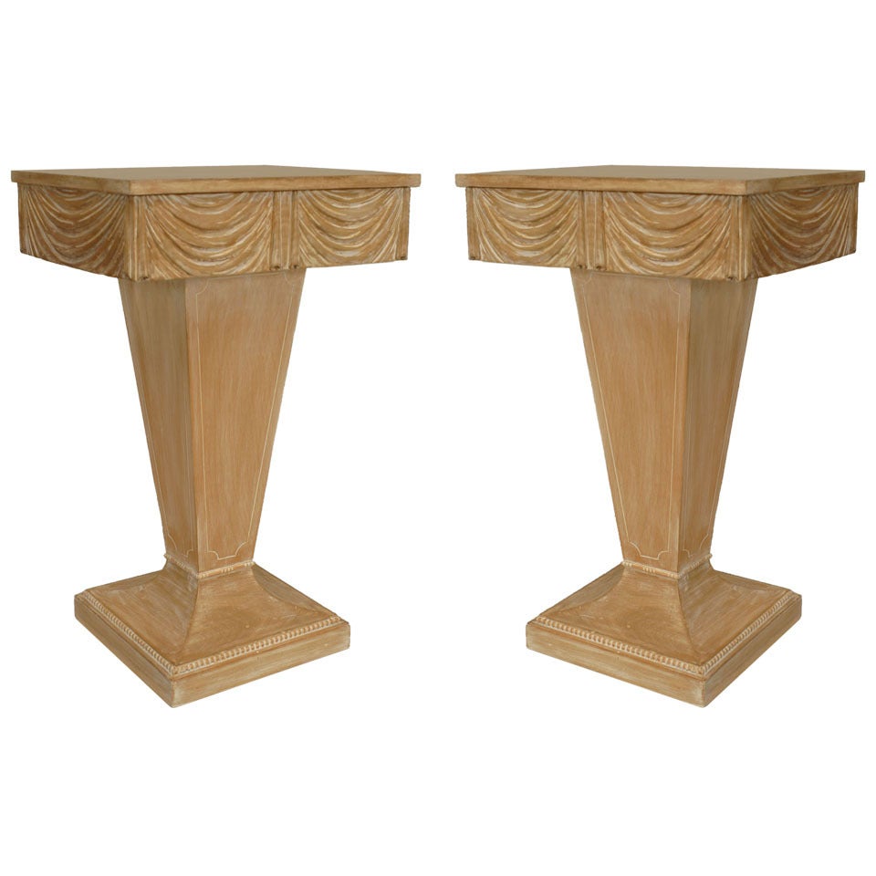 Pair of Grosfeld House Art Moderne Carved Stripped End Tables For Sale