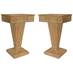 Vintage Pair of Grosfeld House Art Moderne Carved Stripped End Tables