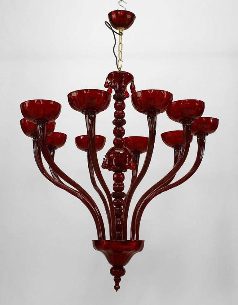 Mid-Century Italian Ruby Red Murano Glass Chandelier