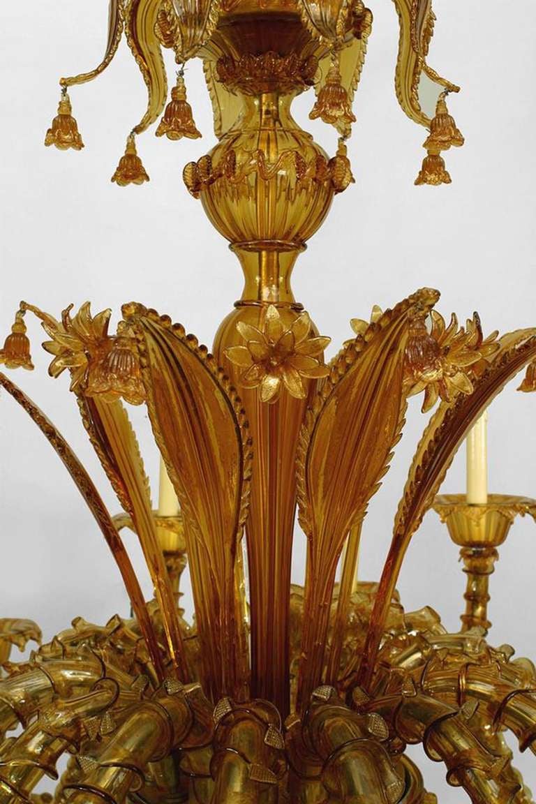 19th Century Large Amber Tinted Murano Glass Chandelier by Salviati, c. 1890