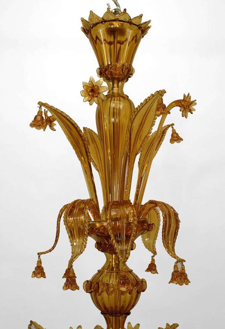 Large Amber Tinted Murano Glass Chandelier by Salviati, c. 1890 1
