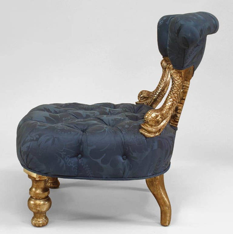 Pair of Italian Venetian Blue Tufted Chairs In Good Condition For Sale In New York, NY