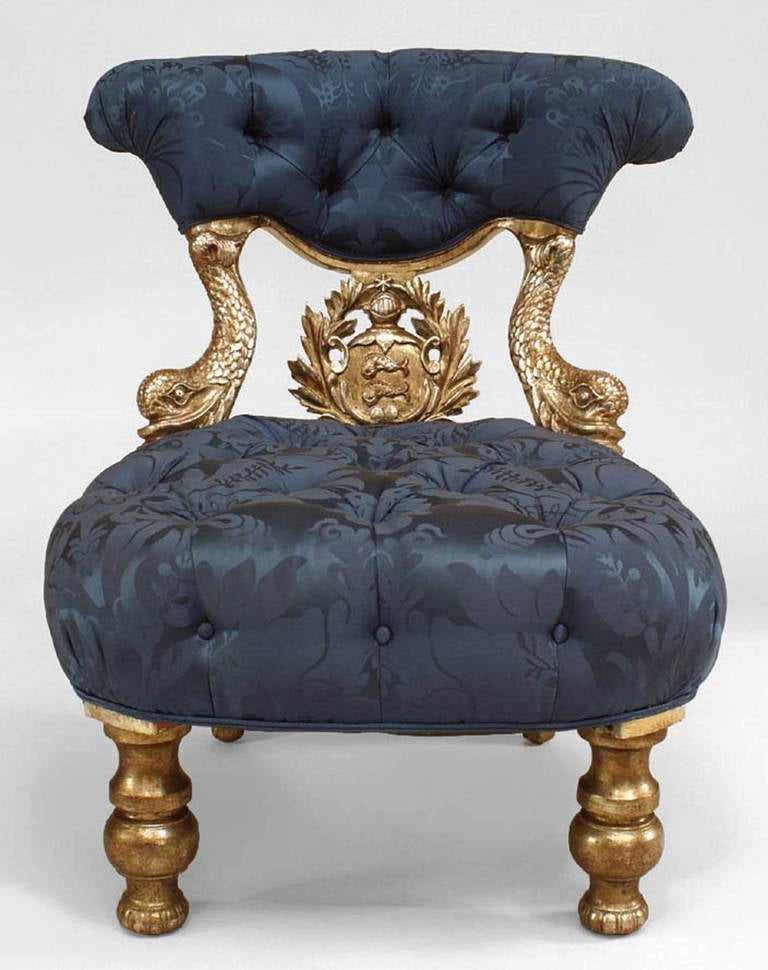19th Century Pair of Italian Venetian Blue Tufted Chairs For Sale