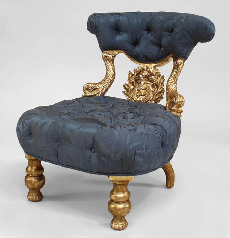Rococo Pair of Italian Venetian Blue Tufted Chairs For Sale