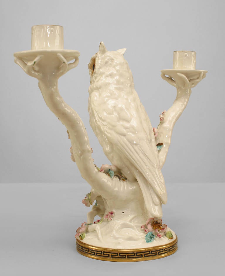 Pair of Mid-19th Century English Porcelain Owl Candelabras In Good Condition For Sale In New York, NY