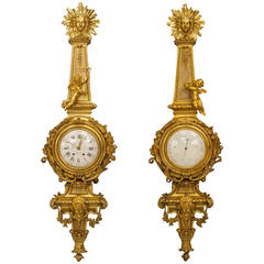 Large 19th c. French Ormolu Clock & Barometer by Raingo Freres 10