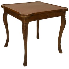 20th c. French Louis XV Style Leather Top Game Table