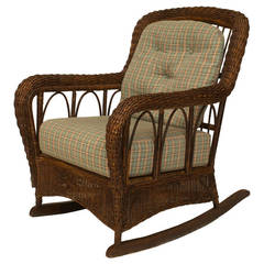 Fauteuil à bascule en osier American Mission de Heywood-Wakefield:: c. 1900