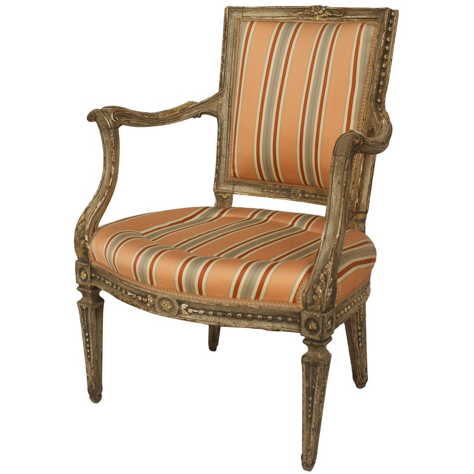 Italian Neo-Classic Pink Stripe Arm Chair For Sale