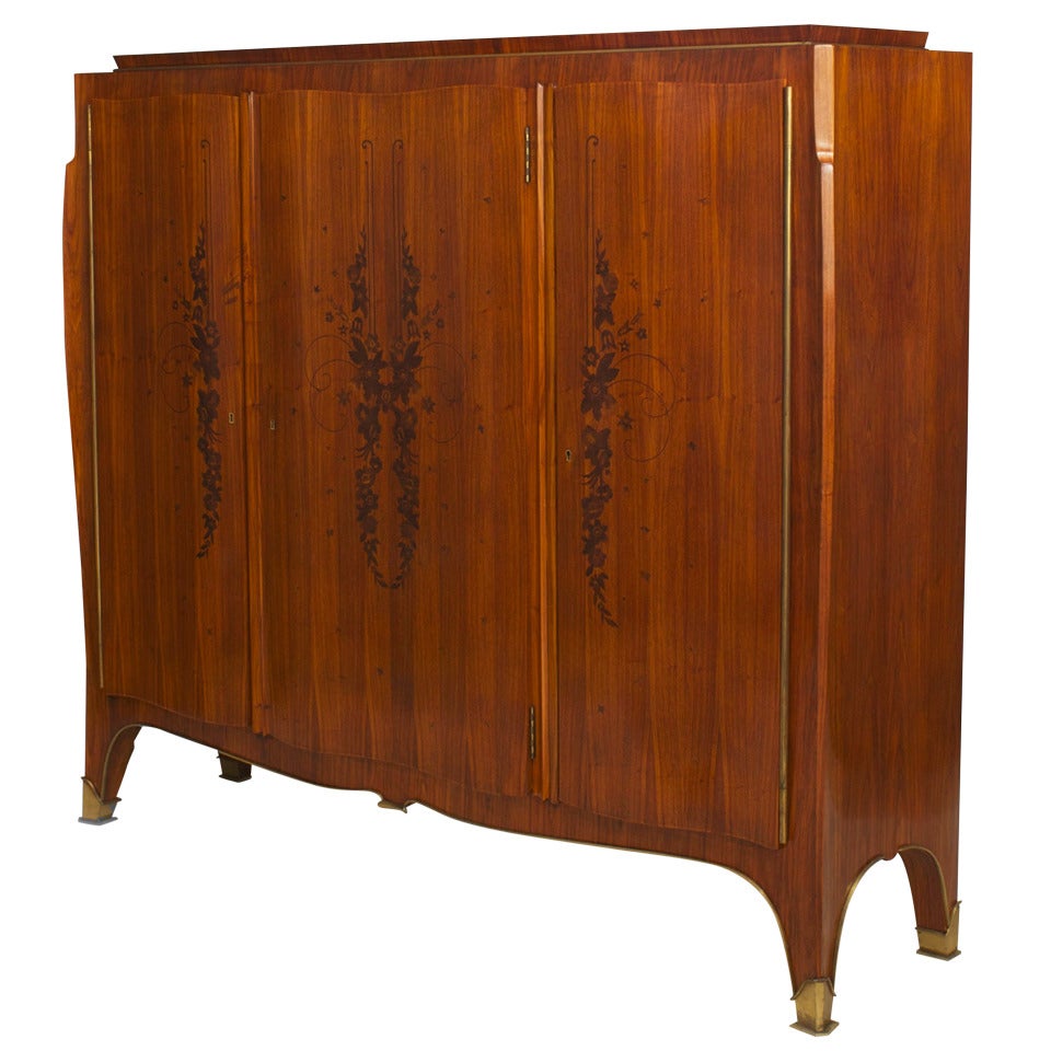 French Art Deco Leleu Rosewood Floral Cabinet