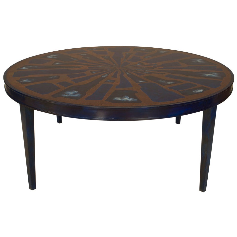 1970's French Round Copper and Lacquer Coffee Table