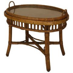 Antique American Art Deco Natural Wicker Tray-Top Table, c. 1920