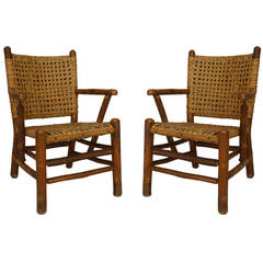 Pair of 1940's American Rustic Armchairs by the Old Hickory Co.