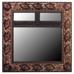 English Art Nouveau Wall Mirror Framed in Velvet