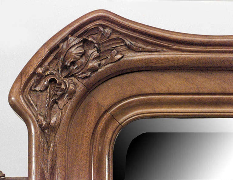 Walnut French Art Nouveau Triptych Cheval Mirror Attributed to Louis Majorelle