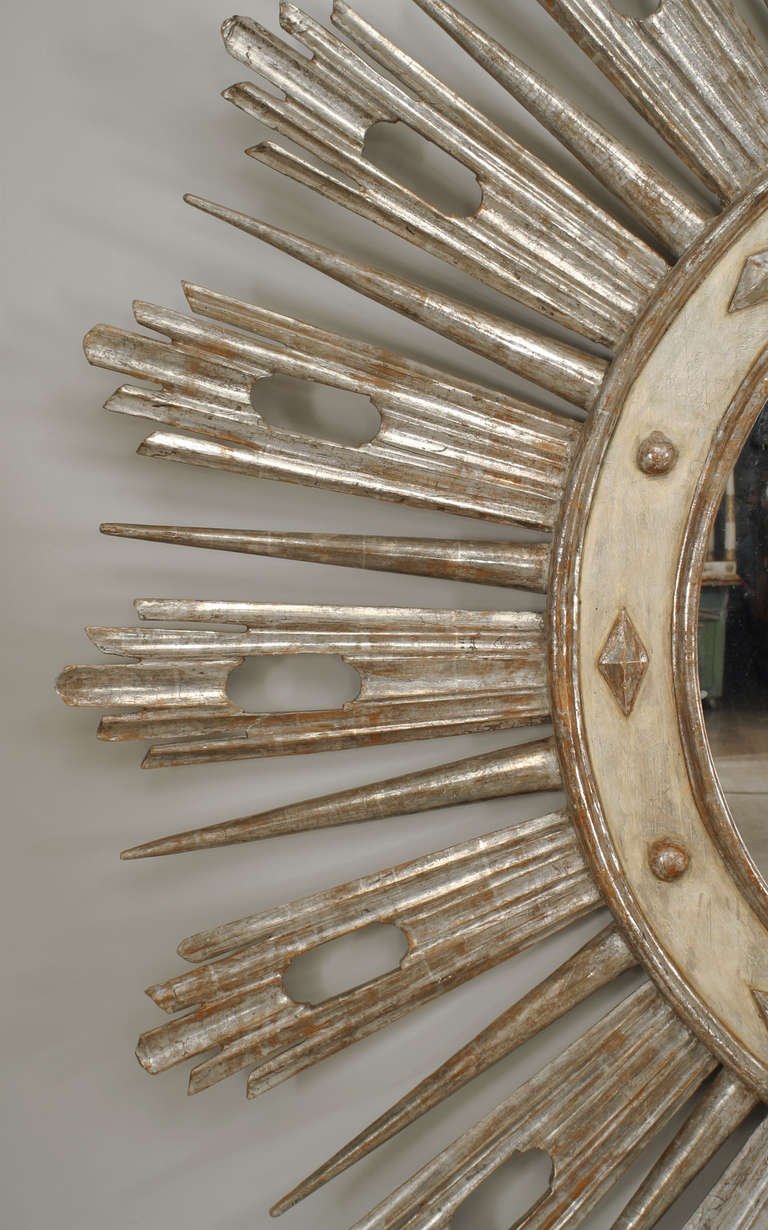Neoclassical Italian Neoclassic Silvered Sunburst Mirror For Sale