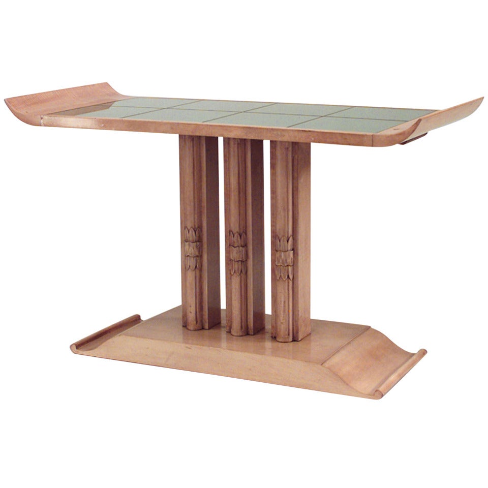 T.H. Robsjohn Gibbings American Art Moderne Sycamore Pedestal Coffee Table For Sale